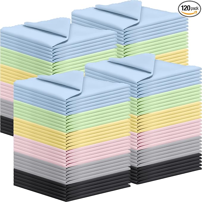 120 Pack Microfiber Cleaning Cloths for Glasses Cloth Eyeglass Cleaning Wipes 7" x 6" Lens Cleaning Cloth for Screens, Cameras, Eyeglasses, Cell Phone, LCD TV Screens, 6 Colors