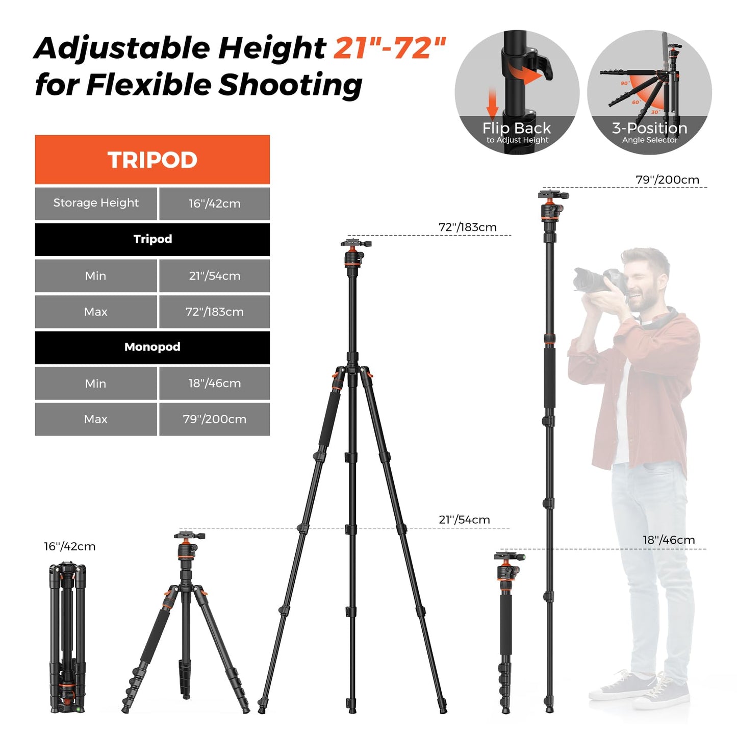 NearStream 72" Camera Tripod with 360° Ball Head, Heavy Duty Aluminum Adjustable 21–72 Inch Tripod/Monopod, 9 lb Load Professional Tripod for DSLR, Camera, Photography, Video Recording& Live Streaming