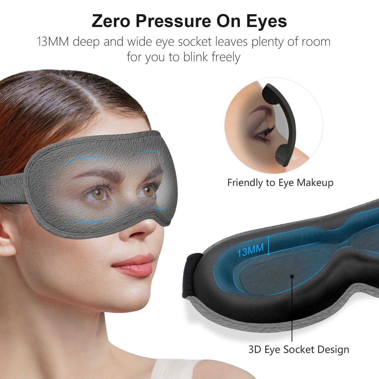 Gritin 100% Blackout Sleep Eye Mask for Women Men,Zero Eye Pressure Sleeping Mask-Ergonomic Design 3D Cutout Eye Movement and Eyelash Friendly Night Blindfold,Ultra Soft&Comfortable for Sleeping-Grey