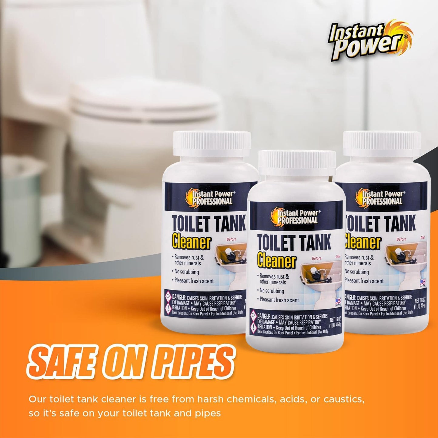 Instant Power Professional Toilet Tank Cleaner - Bathroom Toilet Cleaning Powder, Removes Rust and Odors, No Scrubbing, Made in USA, Pleasant Fresh Scent - 16 oz (1 lb)