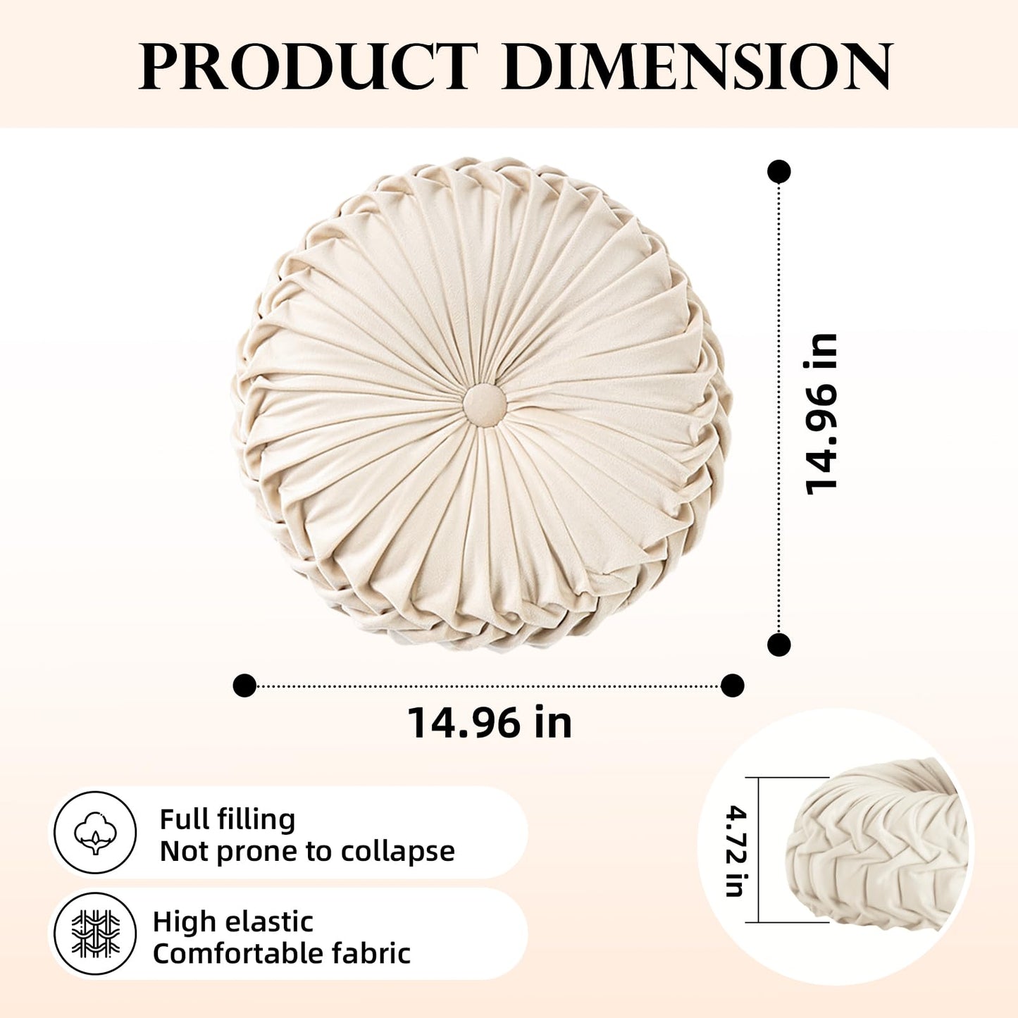 Teieas Round Throw Pillow Velvet Home Decoration Pleated Round Pillow Cushion for Couch Chair Bed Car (Brown)