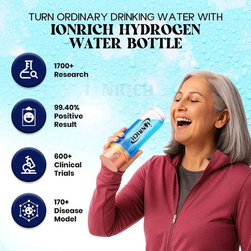 IONRICH HYDROGEN WATER Bottle |SPE-PEM Technology| Platinum ct. Plates | No Chlorine No Ozone Mixing| H2 1500 ~ up to 4000 PPB* | -ORP -300 to -500 mv| Purity 99.96% H2 | Health Benefit
