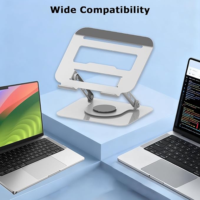 TAPMEI Adjustable Laptop Stand, 360 Rotating Computer Riser, Stable Base Stand Holder for MacBook Pro/Air Notebook up to 18 Inches, Silver