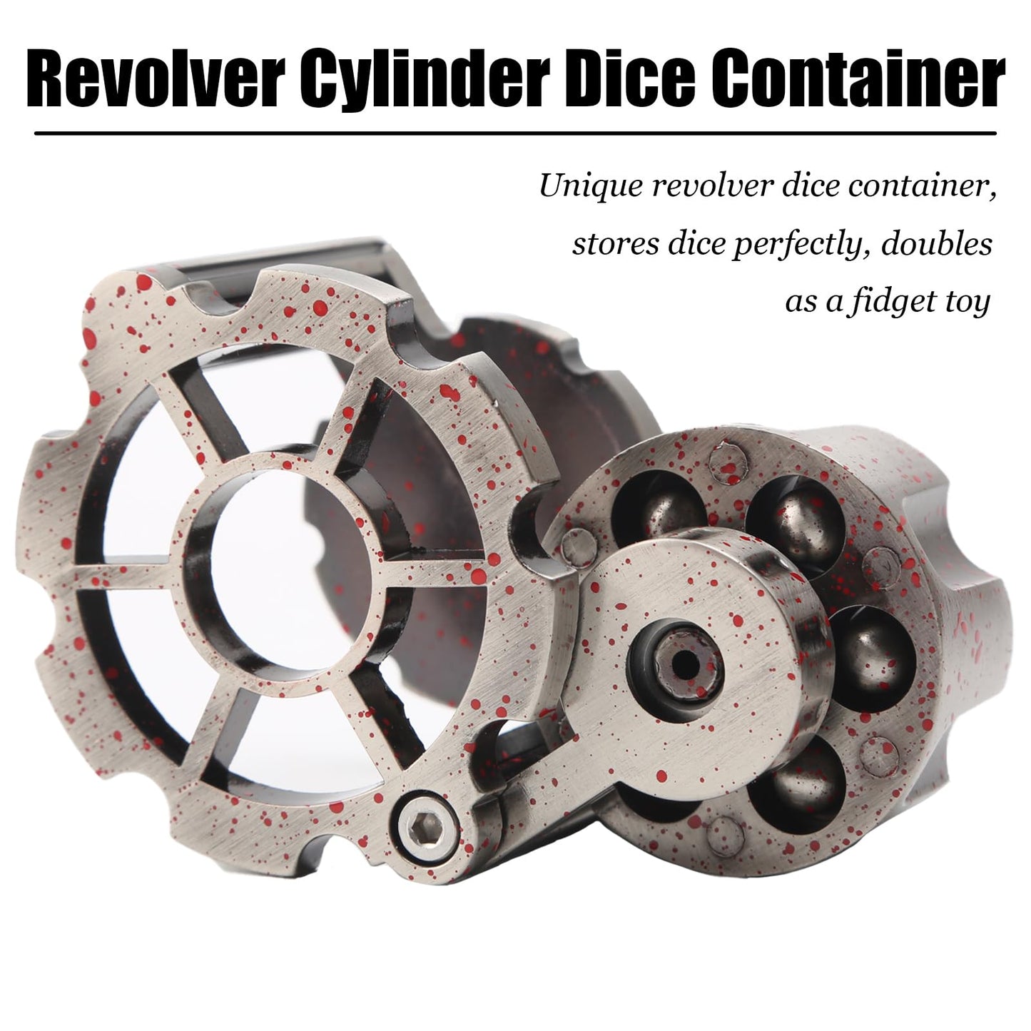 diceevil Bullet Dice, Revolver Bullet Metal Dice Set with Spinning Revolver Cylinder Container & Seven Polyhedron Dices for Sci-Fi, War, Crime Theme Tabletop Games