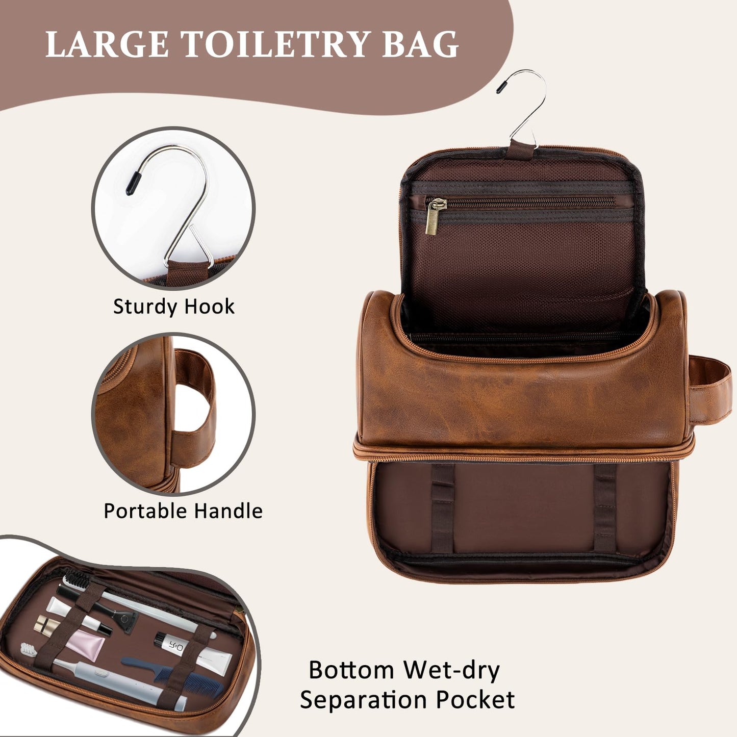 Aganmi Personalized Husband Birthday Gift from Wife Travel Toiletry Bag for Men Him, Cool Valentines Thanksgiving Christmas Anniversary Birthday Gifts for Husband Boyfriend Partner, Light Brown C