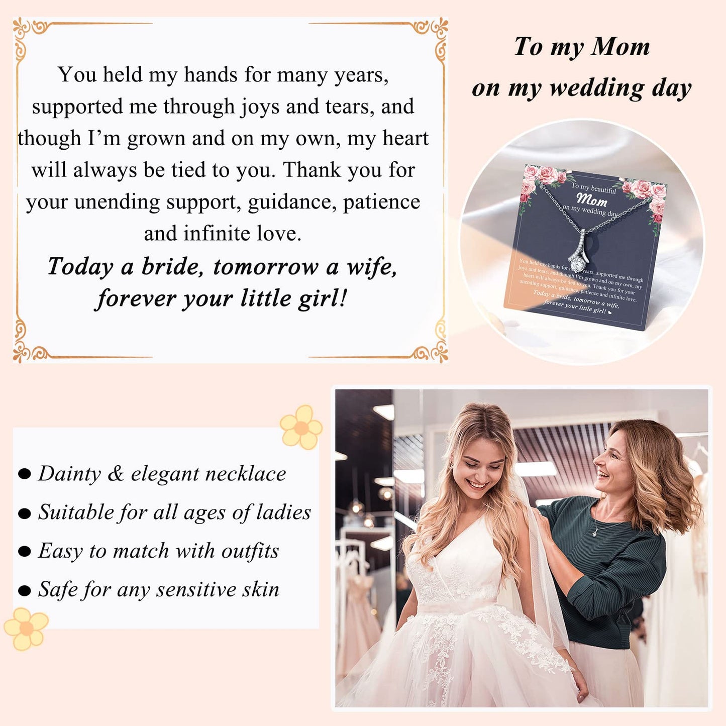 UPROMI Mother of The Bride Gifts from Daughter - Wedding Jewelry for Mom: Silver Dainty Necklace