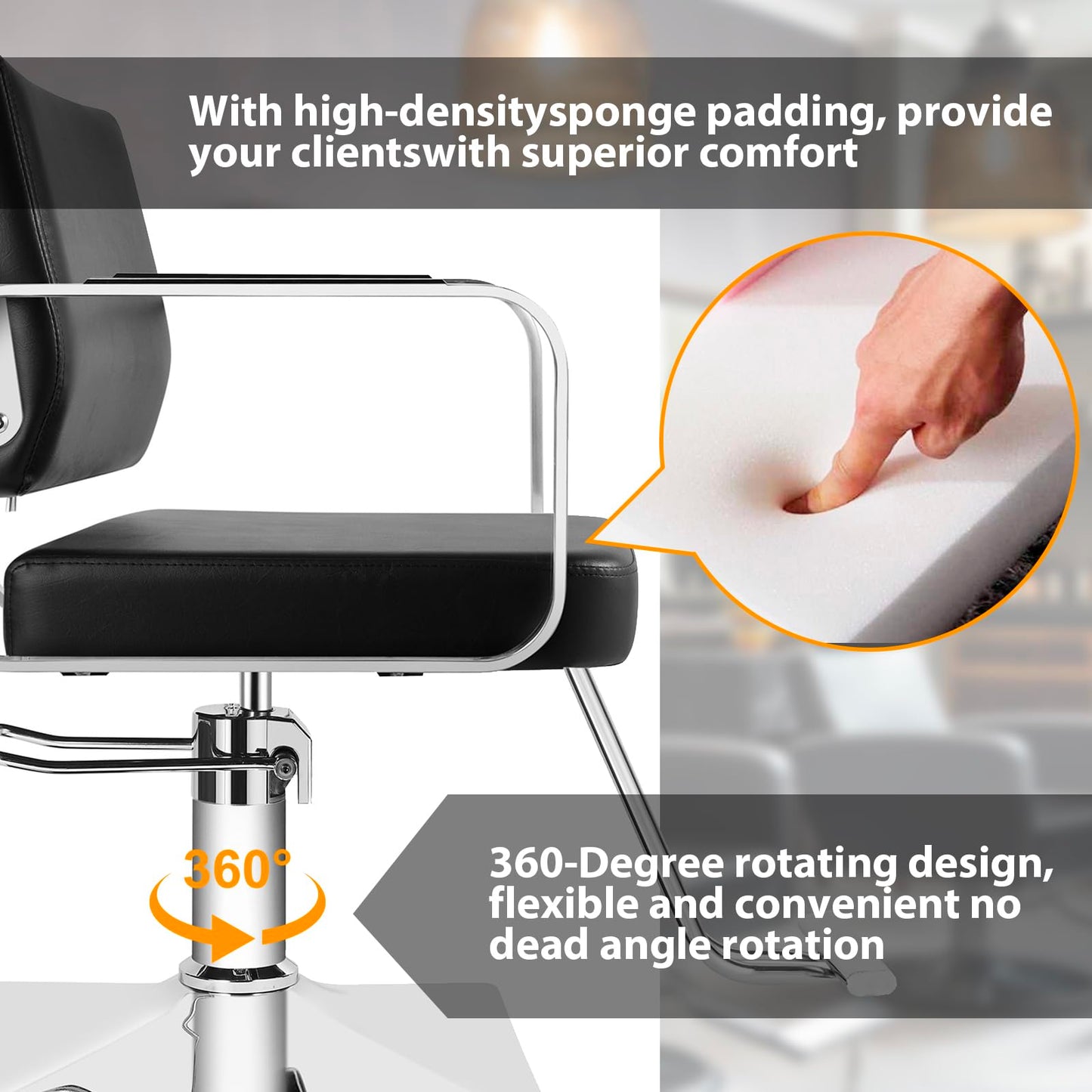 WINEDYOUNG Salon Chairs for Hair Stylist Chair Hydraulic Pump Hair Salon Chair 360 Degree Rotating Barber Chair, Spa Beauty Equipment for Hair Stylists, Tattoo Artists, Cosmetologists (Silvery)