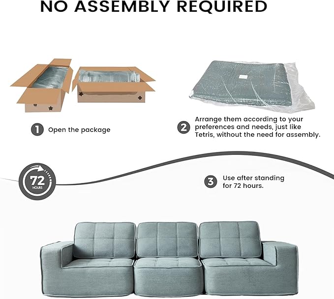 108" Boneless sectional Couch for Living Room,Convertible L-Shape Fleece Couches with Ottoman, Cloud Modular Sofa with Deep Seat for Bedroom, No Assembly, Grey
