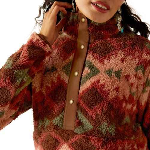 ARIAT Women's Berber Snap Front Sweatshirt, Plainsview Print, 1X