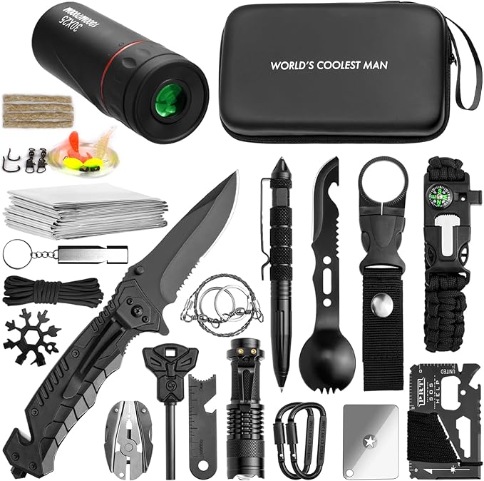 LANKAMO Emergency Survival Kit Gifts for Men Husband Dad, 34 in 1 Survival Gear and Equipment for Camping Hiking Outdoors ...