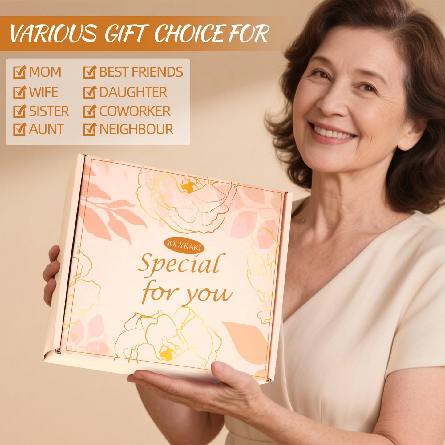 JOLYKAKI 50th Birthday Gifts for Women, 50 Birthday Gifts Ideas for Her, 50 Years Old Gift Baskets, Best 50 Fabulous 1975 Birthday Gifts Basket for Mom Sister Friend Wife Daughter Coworker