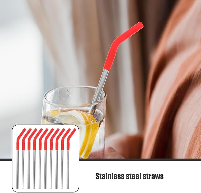 10Pcs Reusable Stainless Steel Straws with Silicone Tips Multipurpose Drinking Straws for Milk Tea Coffee Lightweight Rust-resistant