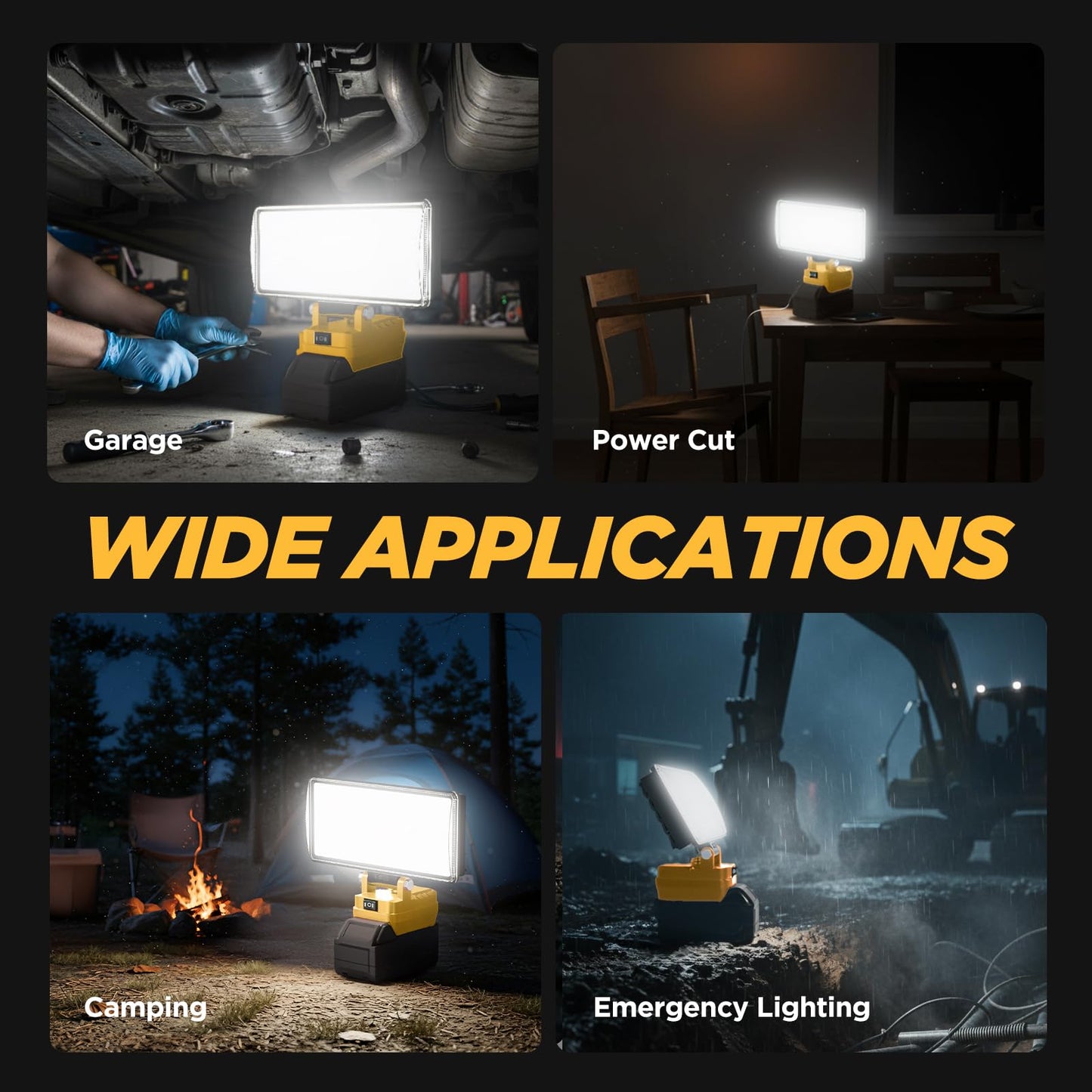 12000 Lumen 102 LED Work Light Compatible with Dewalt 20V Max Battery, 96W Cordless Jobsite Flood Light with Dual USB-A Charging Ports, Bright Portable Outdoor Flashlight (Battery Not Included)