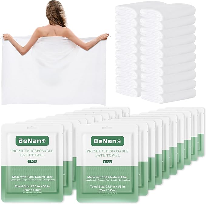 Benano Premium Disposable Towel, 100% USDA Biobased 55 in x 27.5 in Large Bath Towel Travel Towel Washcloth Reusable for H...