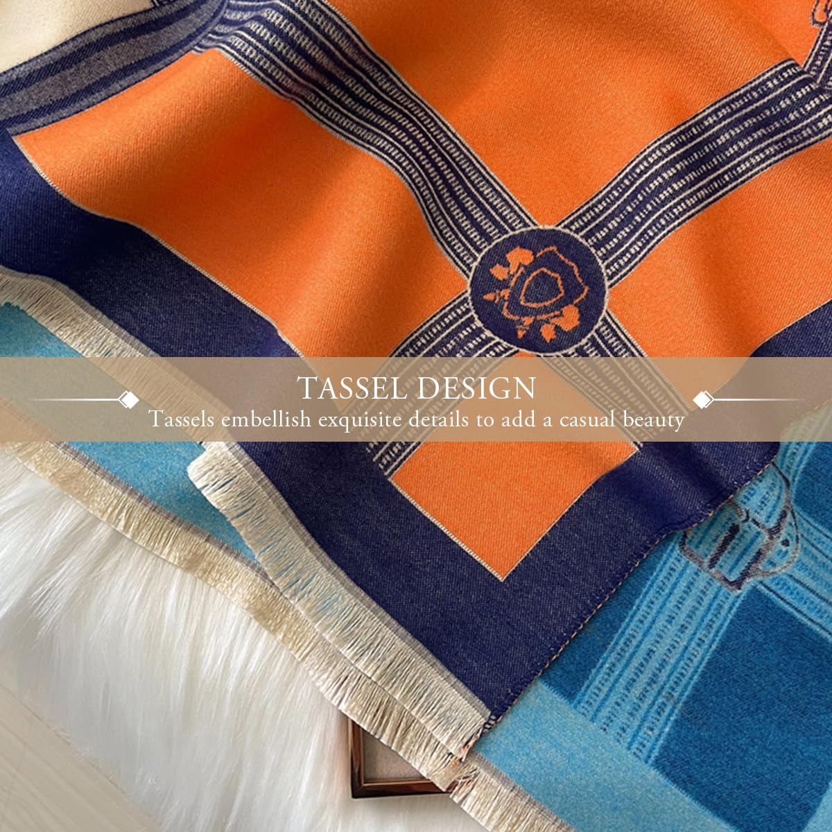 LumiSyne Winter Scarf Cashmere Shawl Women Color Blocked Horse Pattern Reversible Scarf With Tassel Pashmina Shawls And Wraps