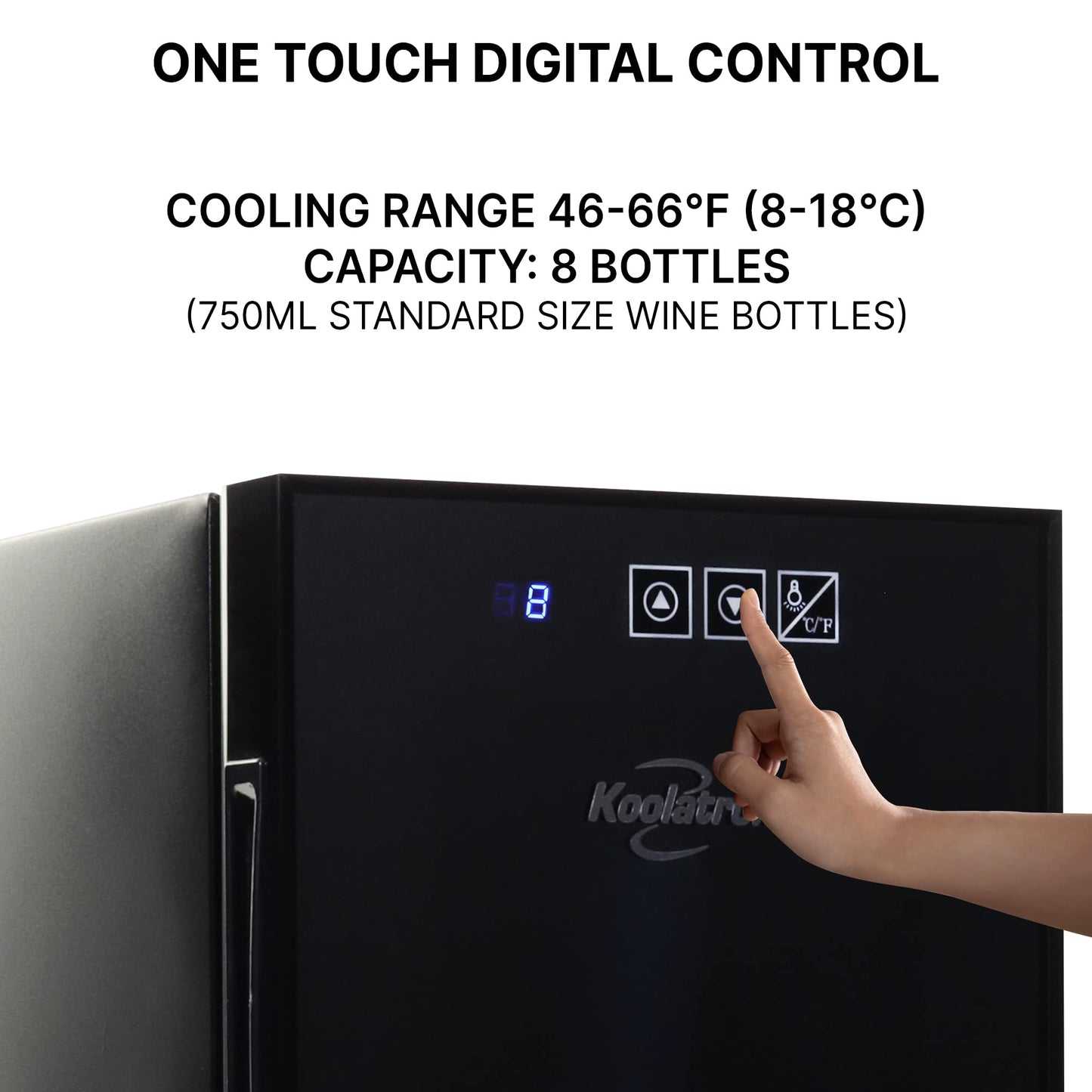 Koolatron 8 Bottle Wine Fridge – Freestanding Wine Cooler with Glass Door, 0.8 cu. ft (23 L), Beverage Can Refrigerator, Digital Temperature Control, Ideal for White, Red & Sparkling Wine, Champagne