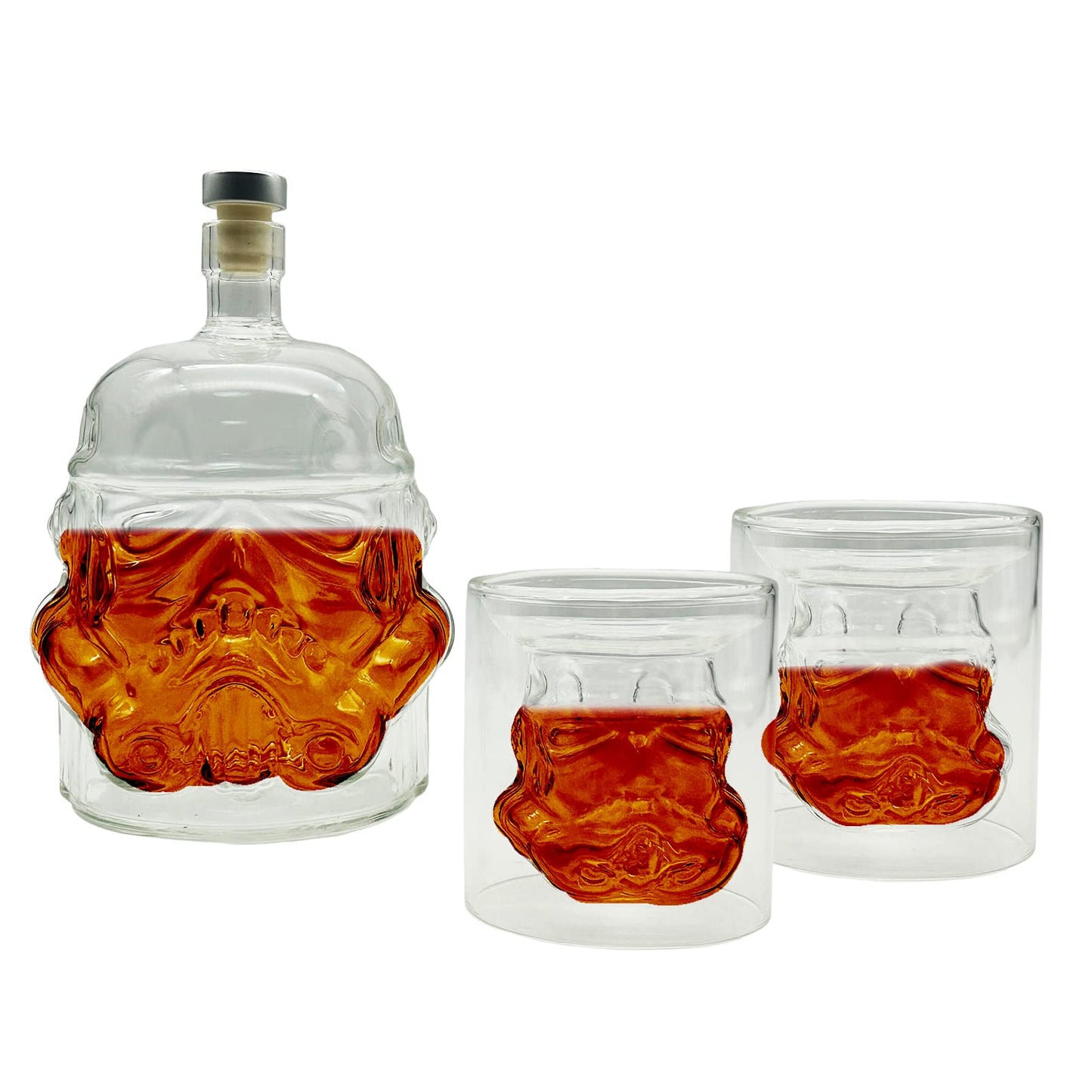 Tfwadmx 750ml Transparent Creative Whisky Decanter, Whiskey Carafe, Set with 2 Wine Glasses (5oz), Whiskey Glasses for Wine Scotch Bourbon, Scotch, Vodka, Christmas Gift for Men Women