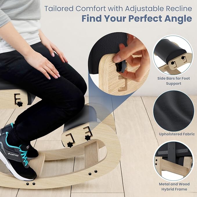 Mind Oasis Ergonomic Kneeling Chair with Back Support - Knee Chair Ergonomic for Office w/Upholstered Fabric - Adjustable Rocking Stationary Correcting Stool, Meditation Desk Stool for Better Posture