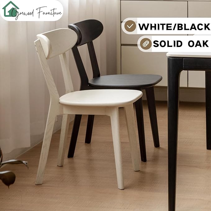 Grewood 100% Solid Oak Wood Dining Chairs,Mid Century Modern Dining Chairs with Rounded Backrest,Kitchen,Dining Room Chairs Set of 1/2/4 (1, Black Color)