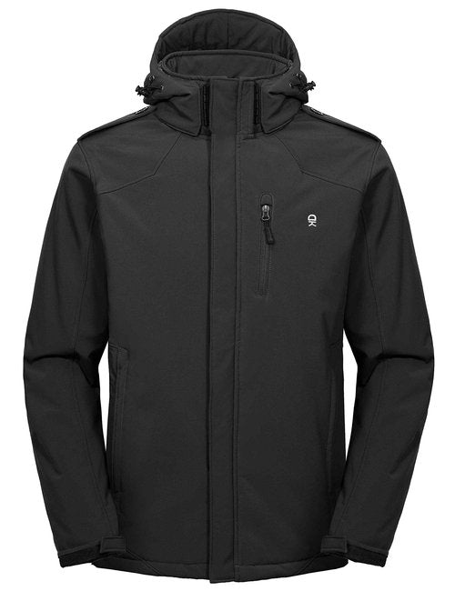 Little Donkey Andy Men's Warm Winter Softshell Jacket Ski Snow Windproof Fishing Coat with Removable Hood Black L
