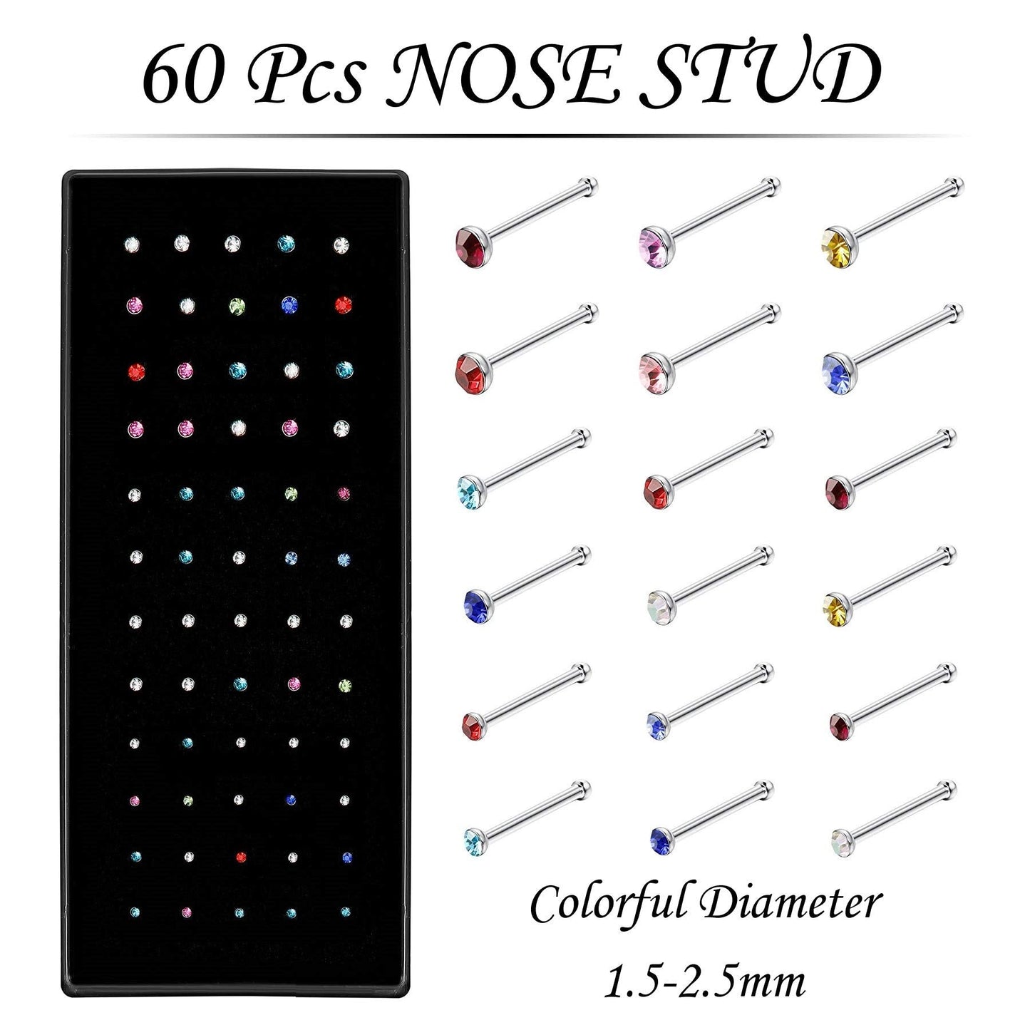 NewCraft 3 Sets 160 Pcs Nose Rings and Studs, Surgical Stainless Steel Nose Piercing Jewelry, Colorful Nose Rings Hoops for Wome