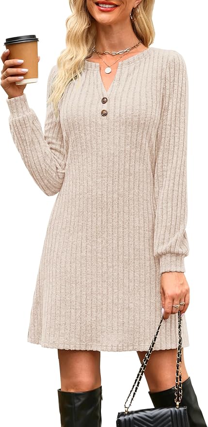 Annebouti Women's Fully Lined Pocketed Fall Winter Long Sleeve Mini Sweater Dress