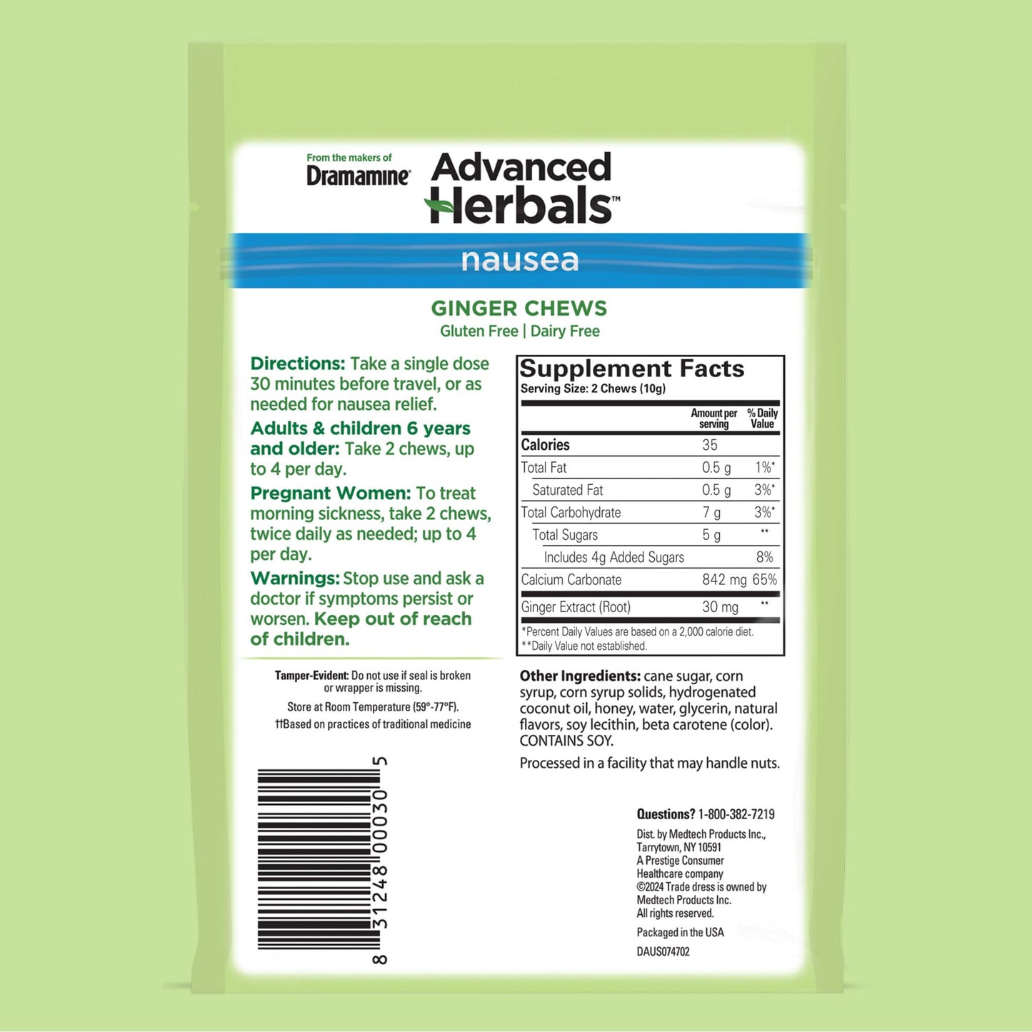 from The Makers of Dramamine, Advanced Herbals, Ginger Chews, Nausea Relief Soft Chews Lemon-Honey-Ginger, 40 Count