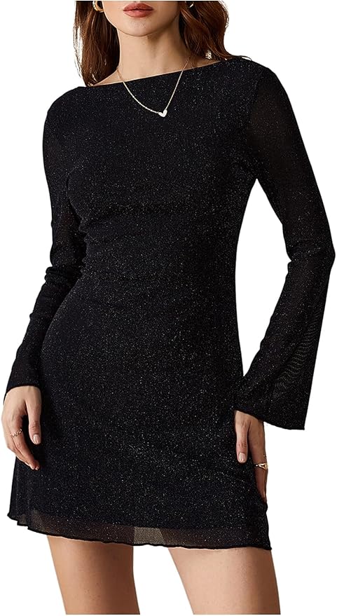 MakeMeChic Women's Cheetah Print Mini Dress Y2k Bell Sleeve Leopard Print Dress Going Out Outfits