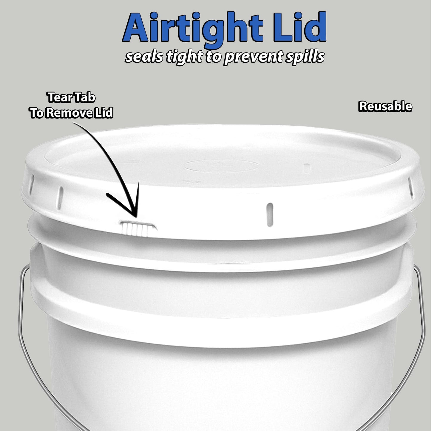2-Gallon Bucket with Airtight Lid – Heavy-Duty Extra Durable Pail – Made in USA – Premium Quality HDPE – Food Grade – BPA Free – Metal Handle with Plastic Grip – Stackable – Multi-Use – White, 1 Pack