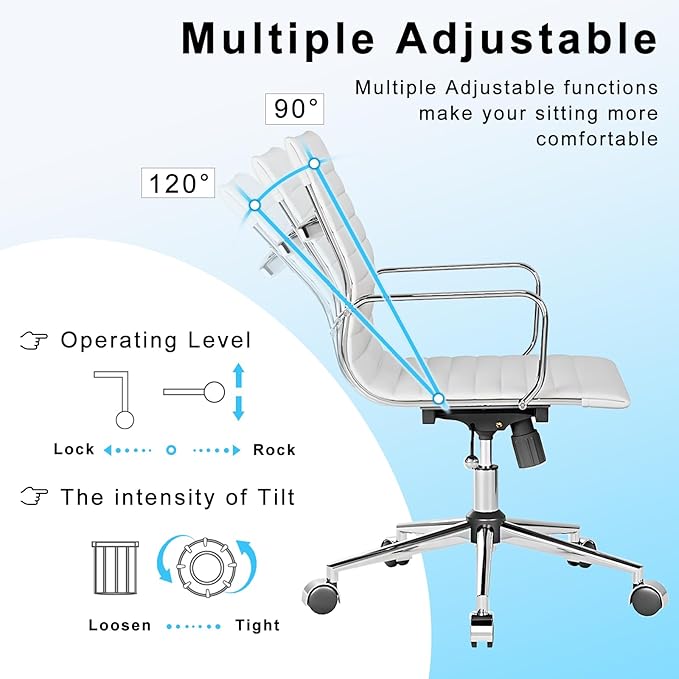 LUXMOD White Office Chair Ergonomic Swivel Desk Chair with Armrests Comfortable Heavy-Duty Chair for Office or Conference Table ，White 22.83in Seat