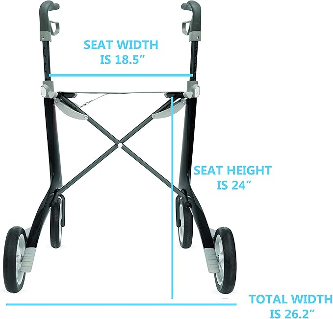 byACRE Carbon Ultralight Rollator Walker with Organizer Bag, Wide Track, 18.5" x 24" Seat (W x H), Black