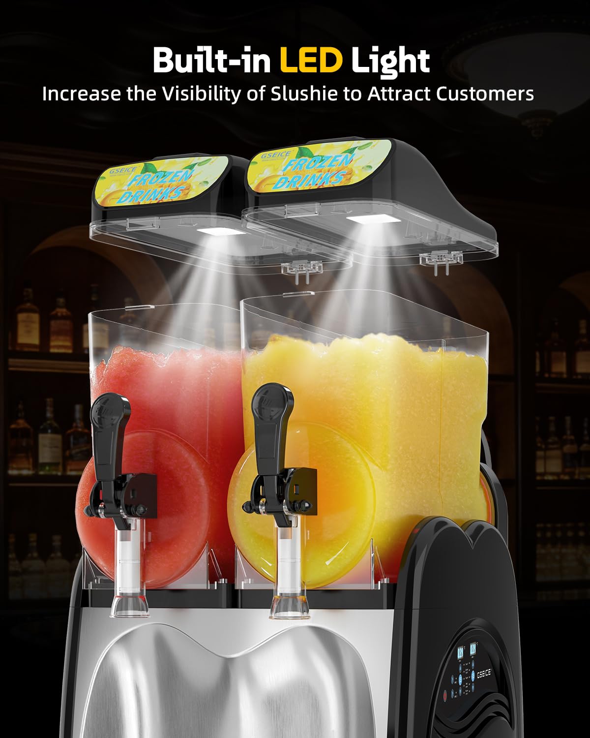 30L Commercial Slushie Machine, 2 Tank Margarita Machine, 80 Grande Cups Slushy Machine with Auto Clean, 8 Gal LED Frozen Drink Machine for Business, Mobile Bar, Party, Restaurant, 800W Fast Cooling