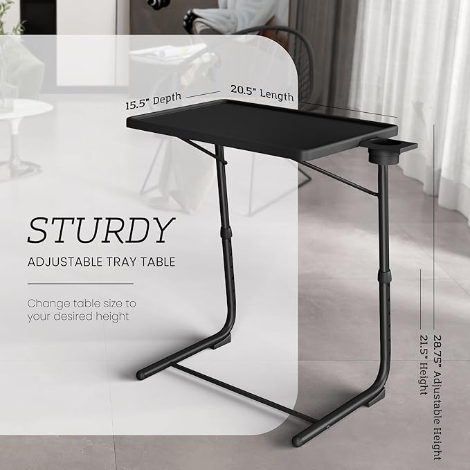 Our Modern Space Adjustable TV Tray Table - 6 Height & 3 Tilt Angle Settings | Multifunctional Foldable Tray Table for Eating Laptop Dinner or Bed Use | Easy to Assemble & Store | Portable Desk
