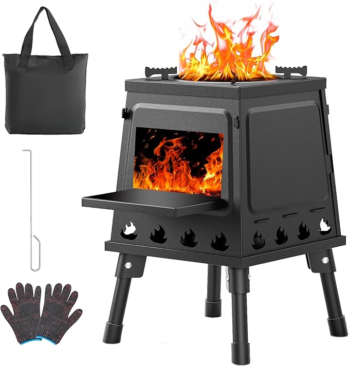 GVUHR Portable Wood Burning Stove - Lightweight Cast Iron Camp Stove for Backpacking，A Small Size 8.9in * 8.9in * 8.7in Ba...