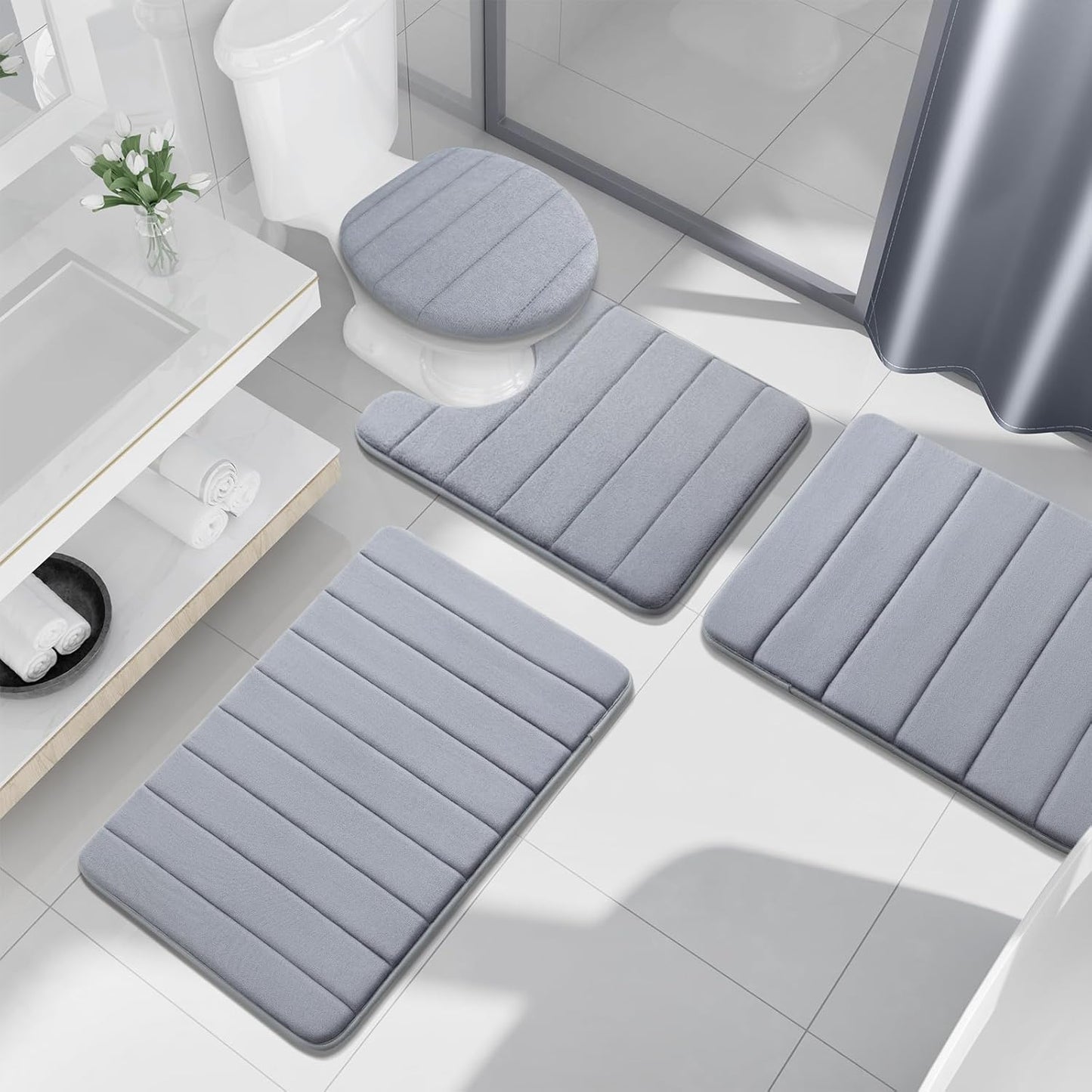Buganda Memory Foam Bath Mat, 45" x 27", Ultra Soft and Non-Slip Bathroom Rugs, Water Absorbent and Machine Washable Bath Rug Runner for Bathroom, Shower, and Tub, Medium Grey