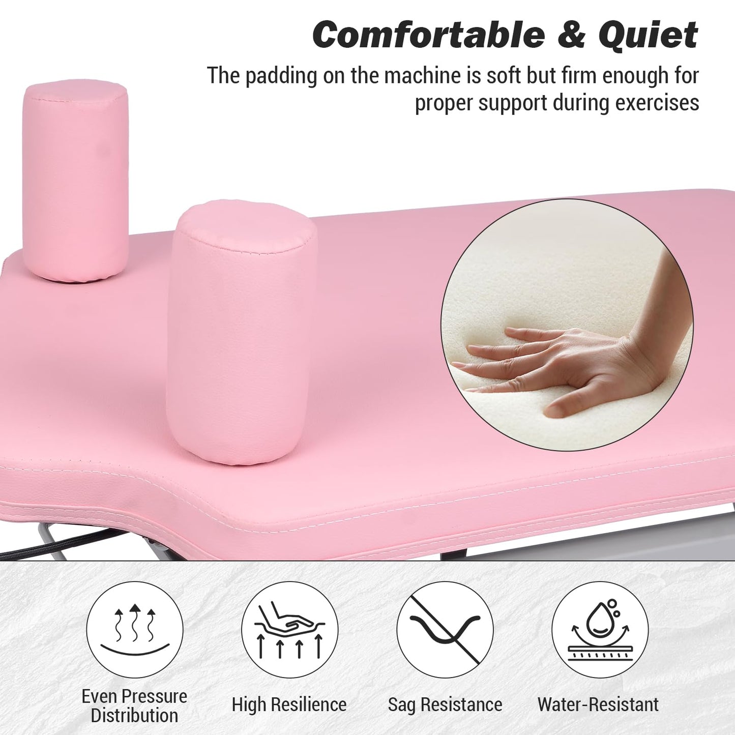 Pilates Reformer Machine Equipment Pink ,Foldable Home Reformer Pilates with Resistance Cords for Workout,Paeta Pilates Reformer