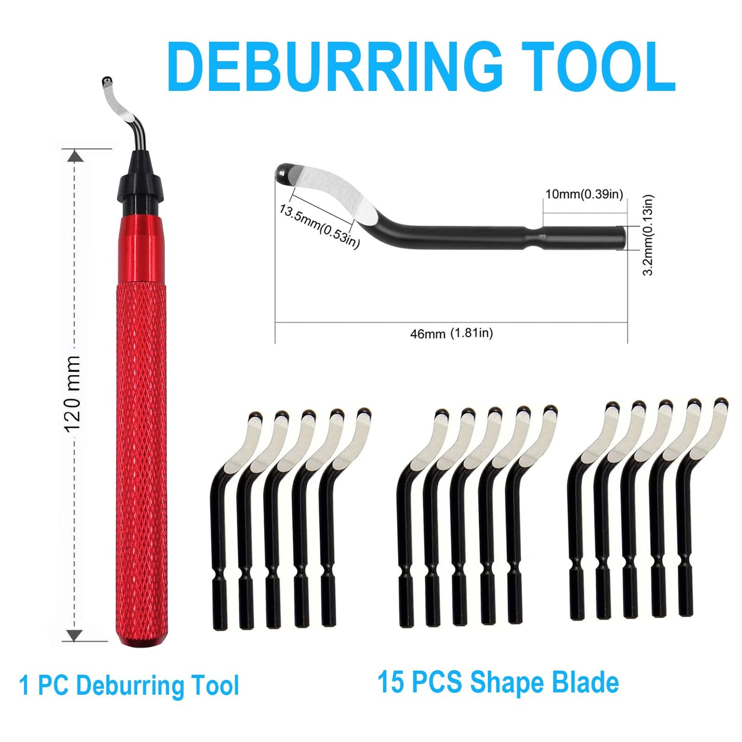 Coeweule Premium Deburring Tool with 15 Pcs High Speed Steel Swivel Blades, Deburring Tool for Metal, Resin, PVC Pipes, Plastic, Aluminum, Copper, Wood, 3D Printing Burr Removal Reamer Tool Red