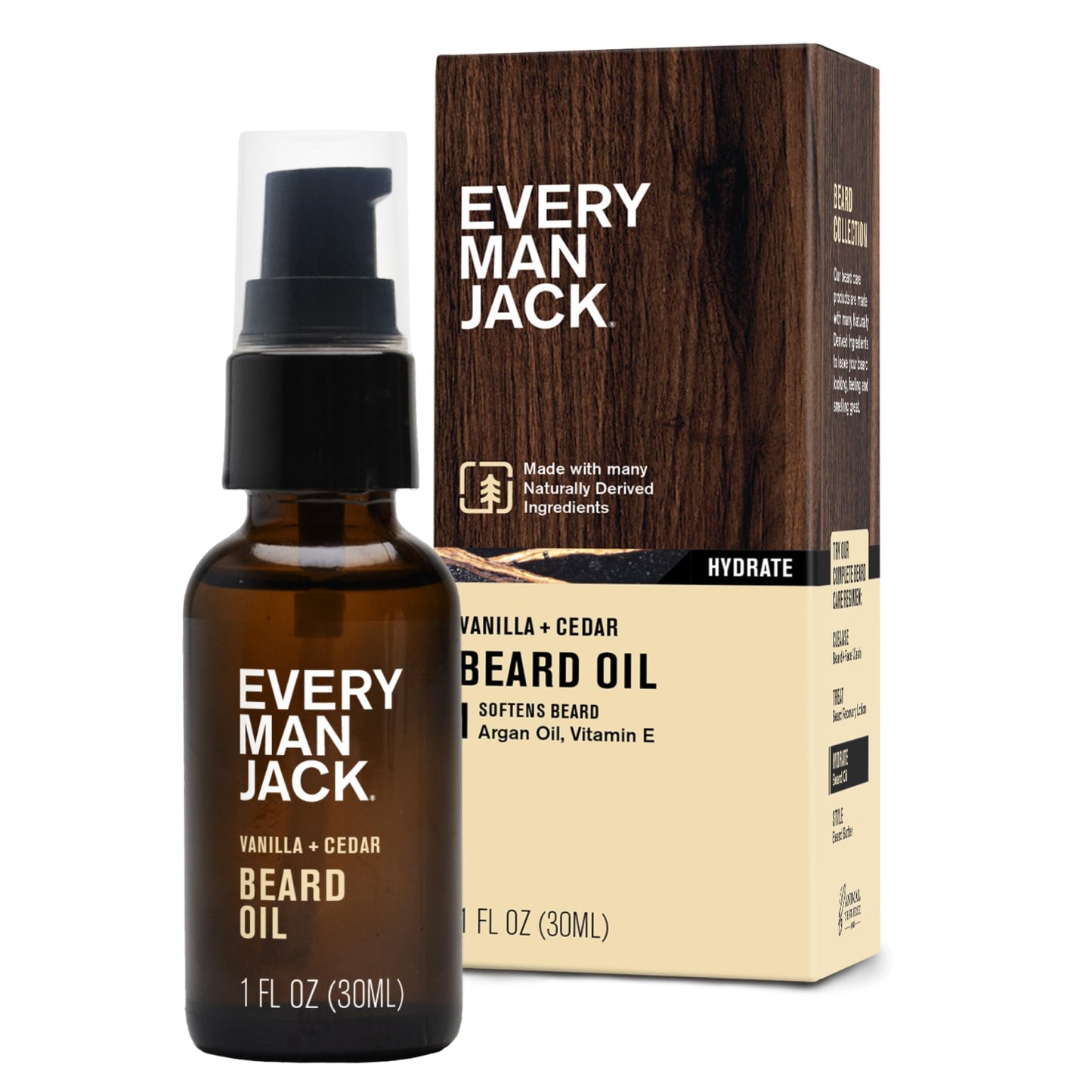 Every Man Jack Mens Beard Oil - Vanilla + Cedar Fragrance - Deeply Moisturizes and Softens Your Beard and Adds a Natural Shine -