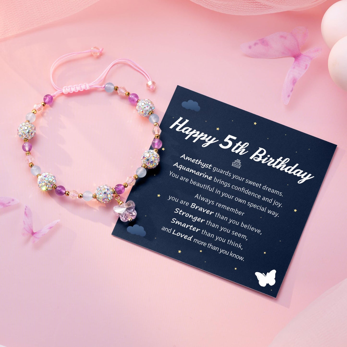 LAVEIR 5 Year Old Girl Birthday Gift Ideas, Butterfly Birthday Gifts for 5 Year Old Little Girls Crystal Jewelry Bracelet for Daughter Granddaughter Niece
