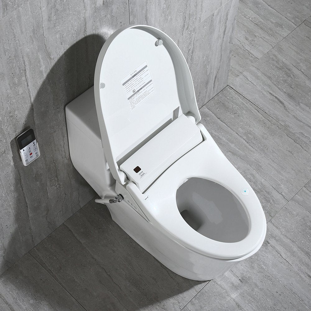 WOODBRIDGEE T-0008 Luxury Bidet Toilet, Elongated One Piece Toilet with Advanced Bidet Seat, Chair Height, Smart Toilet Seat with Temperature Controlled Wash Functions and Air Dryer