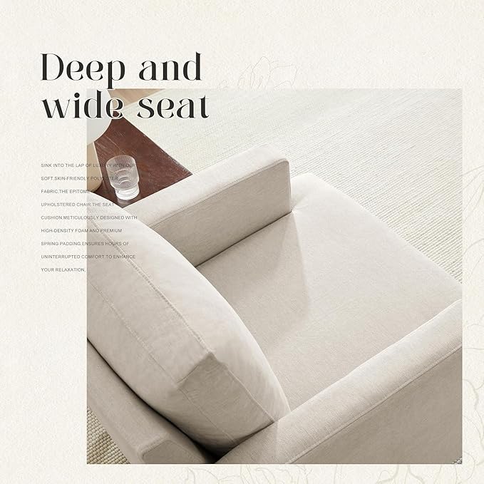 Weture Mid-Century Accent Chair,Modern Linen Fabric Armchair for Living Room,Comfy Upholstered Reading Accent Chairs for Bedroom,Single Sofa Chair with Wood Legs (Beige, 2 Pack)