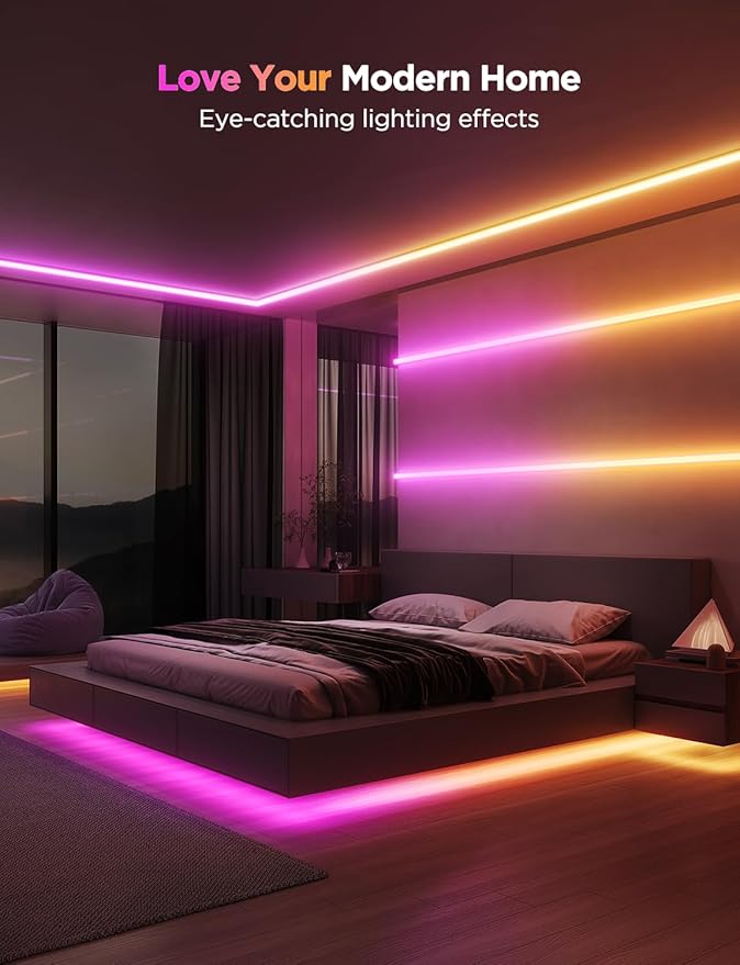 Govee RGBIC LED Strip Lights 16.4ft with Covers, Smart LED Lights for Bedroom Work with Alexa and Google Assistant, LED Diffuser Channel with Srtip Lights, Skirting Lines, Studio, Cabinet