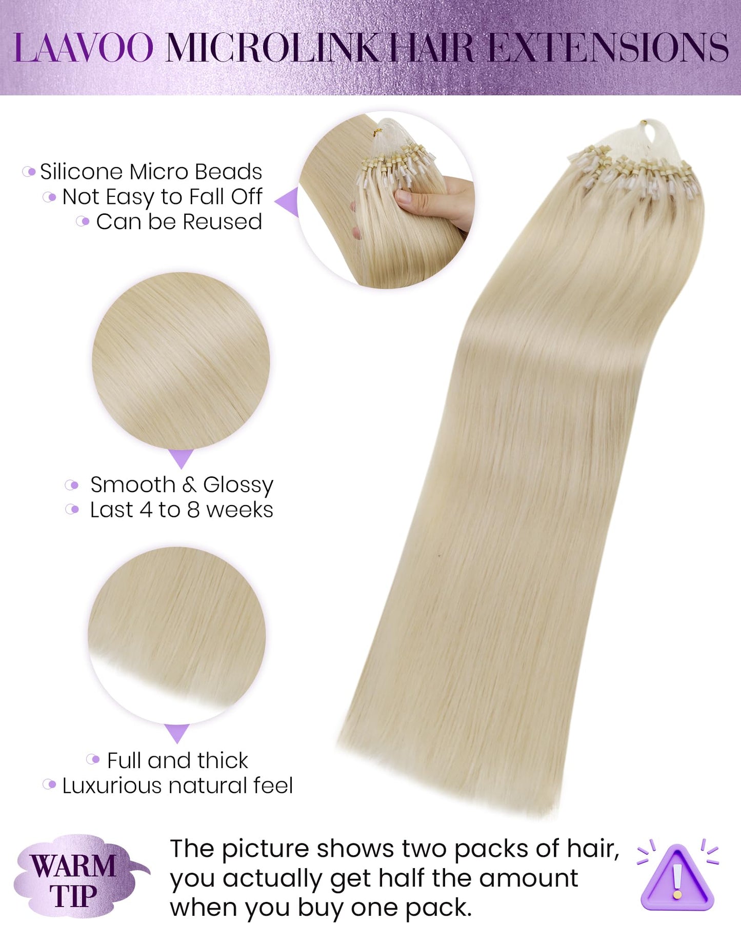 LaaVoo Microbead Hair Extensions Human Hair Bleach Blonde Microloop Hair Extensions Human Hair Microlink Hair Extensions Human H