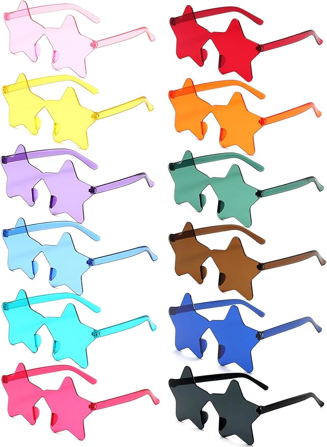 WNSIRVY 12/26/36 Pairs Rimless Star Shaped Sunglasses Transparent Glasses Bulk Fun Sunglasses for Party Favors