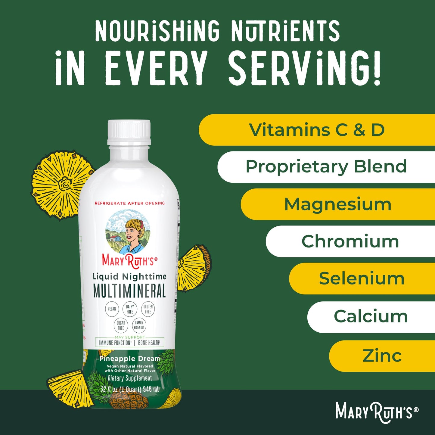 MaryRuth Organics Liquid Nighttime Multimineral | NO Melatonin | Magnesium Citrate | Calcium | Zinc | Vitamin D3| Available in 4 Flavors | Vegan | Sugar Free | Gluten Free | 32 Oz