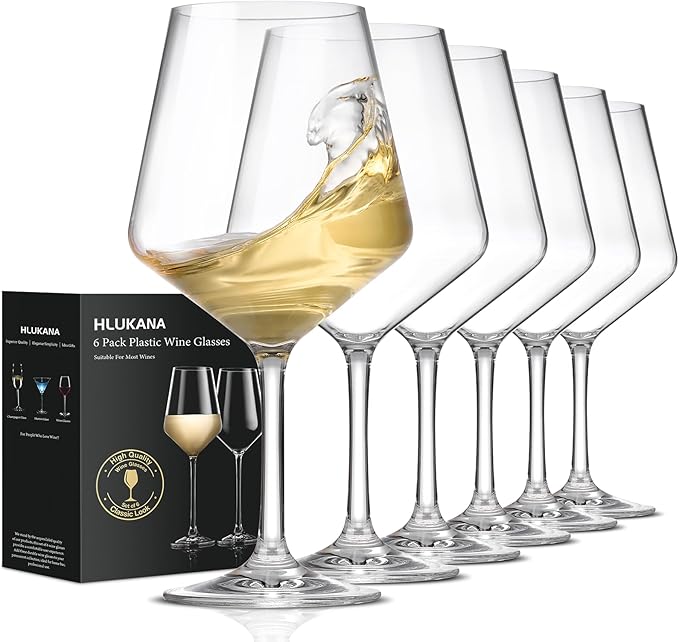 Hlukana Unbreakable Wine Glasses Set of 6, 16 oz Plastic Wine Glasses with Stem, BPA Free, Reusable Wine Glass for Poolsid...