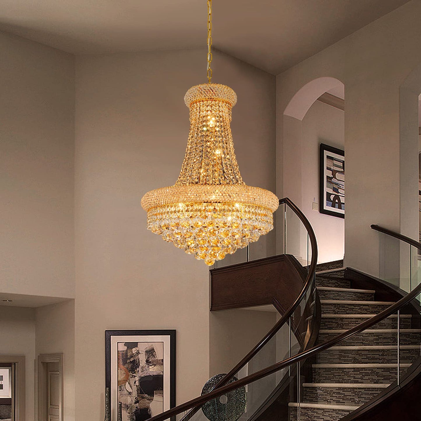 Gifarich Crystal Chandeliers for Dining Room Light Fixture,Empire Style K9 Crystal Chandeliers for Entryway,12 Lights Gold Luxury Lighting Fixtures for Living Room Stairway Bedroom Foyer D22 Inch