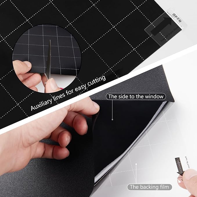 Kromapolis Blackout Window Privacy Film Total Light Blocking Room Darkening Window Covering, Removable Static Cling Frosted Glass Tint, Non-Adhesive, Black 29.5'' x 157.4''