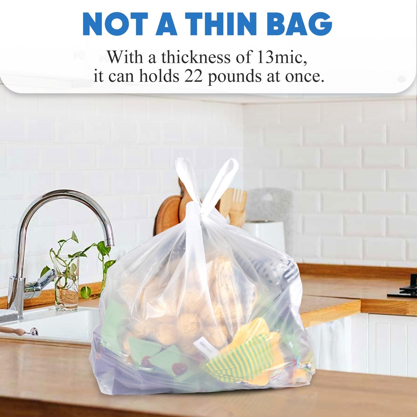 LainNeala Plastic Bags, 300 Count T Shirt Bags, Plastic Bags With Handles For Shopping, White Plastic Grocery Bag For Small Business (11"x 6"x 21"), Recyclable