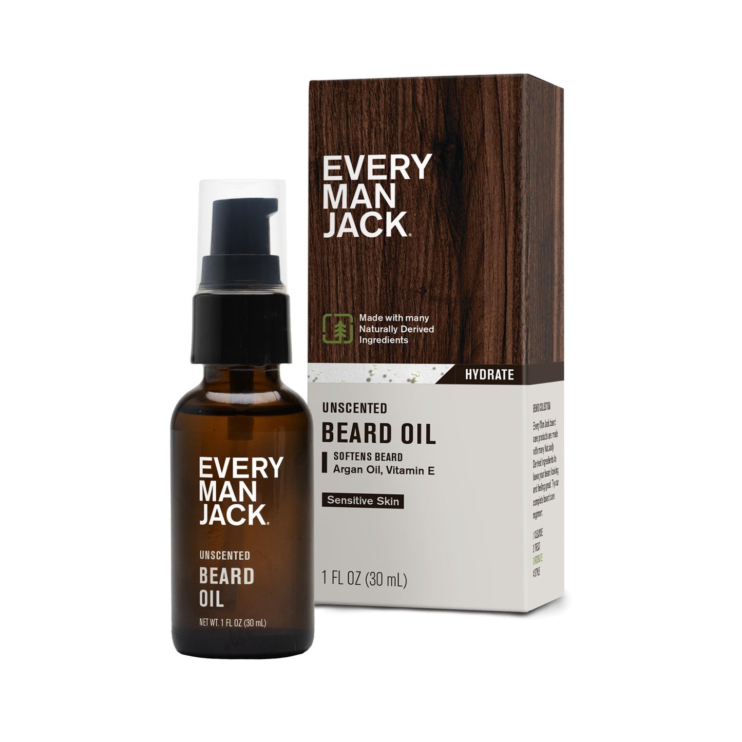 Every Man Jack Unscented Beard Oil for Men - Fragrance Free for Sensitive Skin - Naturally Moisturizes and Softens Beard w/Shea